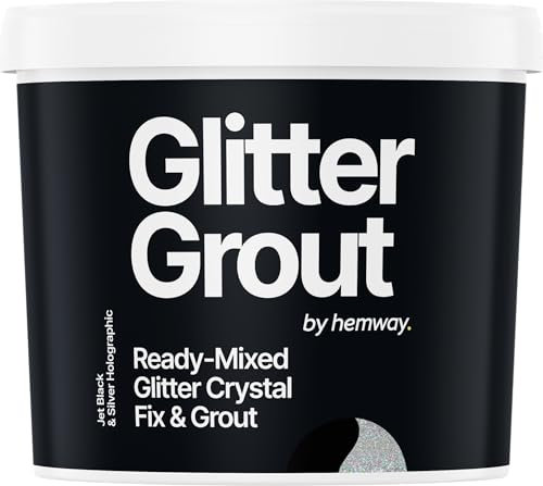 Hemway Silver Holographic Glitter with Jet Black Grout 2.5L / 4.5kg Ready Mixed Glitter Grout & Fix | Floor, Wall & Tile Adhesive, Water-Resistant, Anti-Mould, Easy to Use & Fast-Drying
