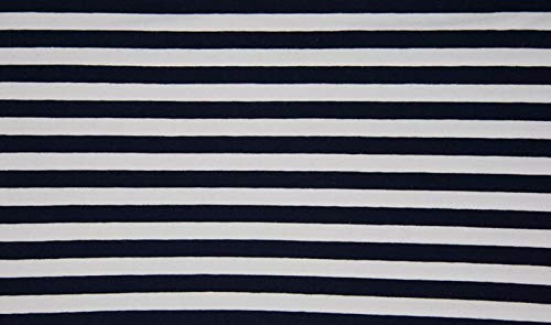 Jersey Stoff Blau/Weiß breit gestreift als Meterware zum Nähen, 50 cm