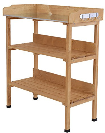 Outsunny Pflanztisch mit Metall Arbeitsfläche Holz 76 x 37 x 89 cm Natur