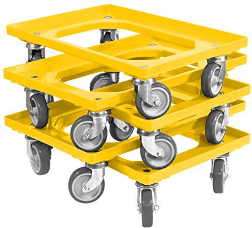 5 Stück Transportroller für Kisten 60 x 40 cm mit 4 Lenkrollen in gelb