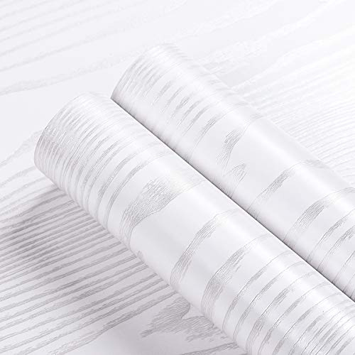 Livelynine 40CMX10M Pellicola Adesiva per Mobili Legno Bianco Adesivi per Mobili Decorativi Carta da Parati Adesiva Lavabile Carta Adesiva per Mobili, Tavolo, Armadi, Piano da Lavoro, Guardaroba