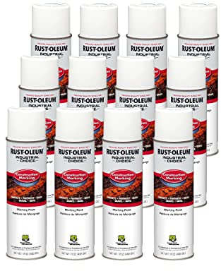 Rust-Oleum 264692-12PK Industrial Choice M1400 System Water-Based Construction Marking Spray Paint, 17 oz, Gloss White, 12 Pack