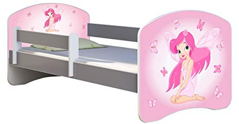 ACMA Kinderbett Jugendbett mit Matratze Grau mit Rausfallschutz Lattenrost II Spielbett Kinderzimmer Möbel (07 Rosa Fee, 160x80)