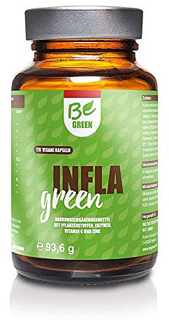 BeGreen Infla Green – Kurkuma-Ingwer-Komplex mit Piperin, MSM, Bromelain & Papain – vegan, hochdosiert, ohne Zusatzstoffe, laborgeprüft – 120 Kapseln