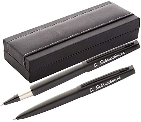 Juwelier Schönschmied - Elegantes Schreibset Kugelschreiber & Rollerball Schwarz mit Gravur & Wunschsymbolen Inklusive Geschenk-Etui Schreibset Elegance Metall PS33