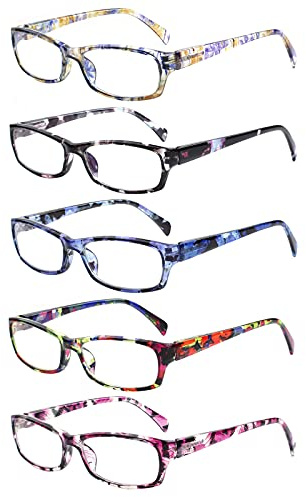 VIDEBLA 5 Pack Computer Reading Glasses Men and Women Anti Eyestrain Blue Light Blocking Glasses for Reading (5 Mix-2, 2.00)
