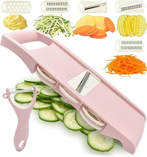 NACOLUS Mandoline Slicer - 5 in 1 Veggie Slicer & Cutter, Potato & Cucumber Slicer, Waffle Fry Cutter, Hot Swap Mandolin with Peeler & Carrot Shredder