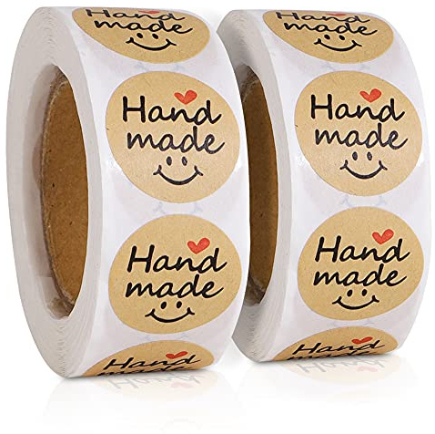 1000 etichette da regalo, rotonde e naturali, realizzate a mano, autoadesive (2 rotoli)