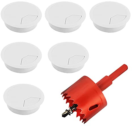 Gotetiso Kabeldurchführung Schreibtisch 6 Stück Schreibtisch Kabeldurchführung Weiß Kabeldurchführung 60mm Weiß Schreibtisch Lochabdeckung Tisch Loch Abdeckungen Runden Kabeldurchführungen mit Lochsäg