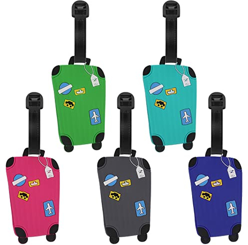 FRIUSATE 5 Pcs Luggage Tag Suitcase Bag Labels Handbag Tag Silicone Luggage Tag with Name ID Card for Travel Bussiness Trip
