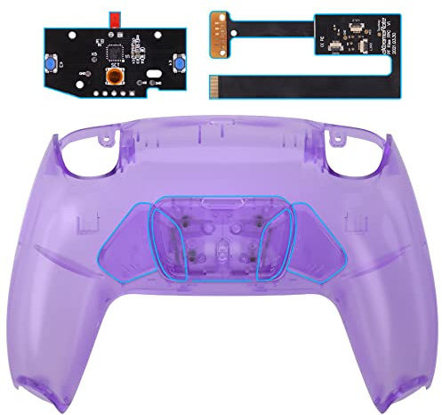 eXtremeRate Konfigurierbar RISE4 Remap Kit für ps5 Controller BDM-010/020 Modell, Remapper Board&Ergonomic Case Rückplate Gehäuse&Back Paddles Buttons für ps5-Transparent Lila