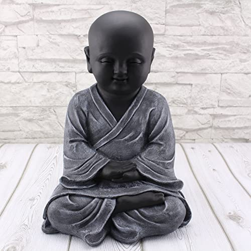STEINFIGUREN SPICKER Steinfigur Buddha Mönch 244/1, Gartenfigur Steinguss Basaltgrau Schwarz