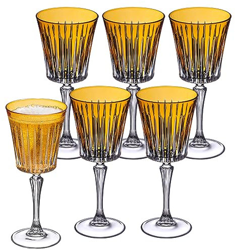 Barski Wine Glass - Goblet - Red Wine - White Wine - Amber - Water Glass - Stemmed Glasses - Set of 6 Goblets - Crystal like Glass - 10 oz. Beautifully Designed Made in Europe
