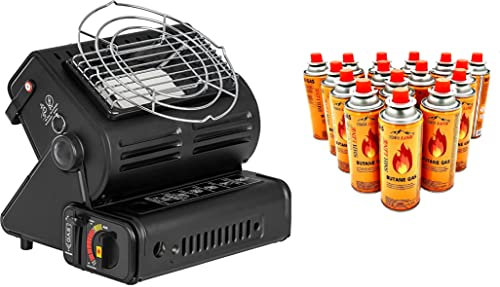 SMH LINE Chauffage à gaz portable 2 en 1 pour camping, tentes, caravanes, réchaud 1,3 kW + cartouches de gaz butane en céramique GPL (chauffage au gaz + 8 cartouches de gaz)