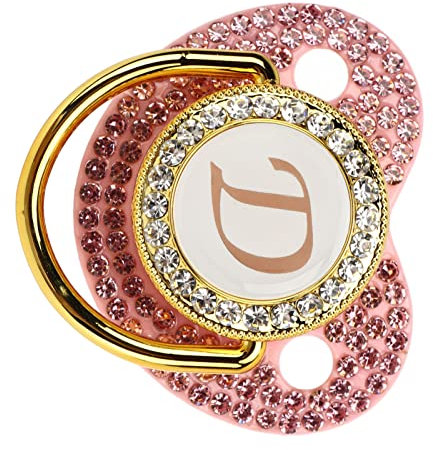 Goldener Baby-Schnuller, Personalisiertes Schnuller Schnullerclip-Set, A-Z 26 Buchstaben-Schnuller Bling Schnuller für Neugeborene, Silikon für Babys Im Alter von 6 Bis 18 Monaten (Buchstabe D)