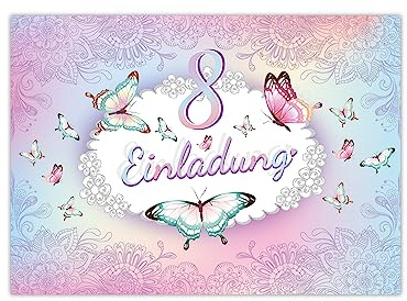 Limonia 12 Einladungskarten zum 8. Geburtstag Einladung Kindergeburtstag Mädchen Schmetterling Blumen