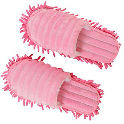 minkissy 1 Paar Haushaltshelfer Abnehmbarer Pantoffelbezug Couch Hausschuhe Bodenreiniger Haarreiniger Hausschuhe Fuzzy-Folien Für Frauen Wischmob Streifen Kleiner Mopp Liebhaber