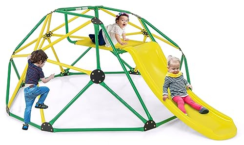 Olakids Climbing Dome with Slide, Kids Outdoor Jungle Gym Geometric Dome Climber, Steel Frame, 8FT Climb Structure Backyard Playground Center Equipment for Toddlers