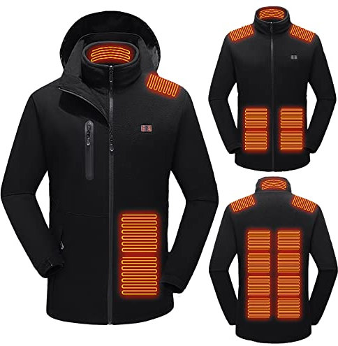 Herren Beheizbare Jacke, Wasserdicht Winddicht warm Softshell Winterjacke mit 3 Einstellbar Temperatur 15 Heizzonen Elektrische USB Beheizte Jacke Outdoorjacke für Wandern Jagd Motorrad Camping