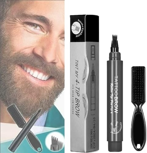 Waterproof Beard Filling Pen Kit, Beard Pencil Filler for Men Black, Magical Precise Waterproof Brow Pen, Beard Pen for Men, Beard Filler for Men (Gray brown)