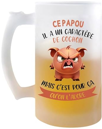 Planetee Chope Ce Papou Caractère de Cochon | Verre à bière Pinte Fête des Pères Prénom Cadeau Anniversaire Noël Humour