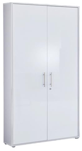 Aktenschrank Tabor hoch Büroschrank mit 2 Türen 84,4 cm breit abschließbar (lichtgrau/weiß Hochglanz)