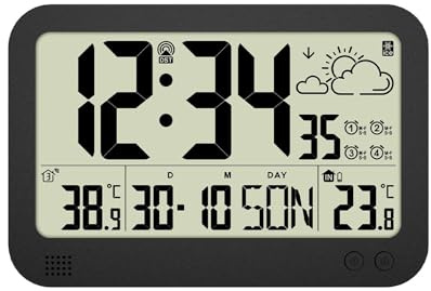Weather Station Clock Wall Digital Alarm Electronic Watch Temperature, Battery Operated Wall Clocks or Desk Clocks for Bedroom, Livingroom, Office
