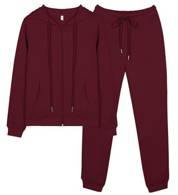 REORIA Damen Trainingsanzüge Warm Baumwolle Hausanzug Dicker Jogginganzug Set Langarmes Activewear Workout Set Sport Outfit Kapuzenpullover mit Reißverschluss und schmale lange Hose