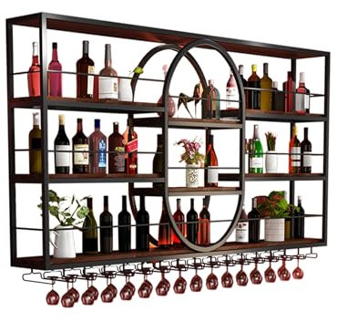 Botellero Vino Pared Vinoteca Wine Rack con Soporte para Copa de Vino Colgante Tira Ligera Garrafeira de Vino Mueble Bar Mini Bar para Casa Salon Muebles Cocina Botelleros Vino para Despensa Bodega (