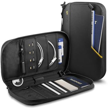 Spigen Life Klasden Reisepass Tasche mit RFID-Blockierung und SIM-Karten-Pin Reiseorganizer für Familie Passport Hülle für Damen und Herren - Schwarz