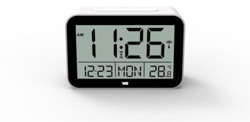WE Réveil numérique Radio-piloté, écran rétro-éclairé, Affichage de l'heure, la Date et la température, Fonctionne sur Piles