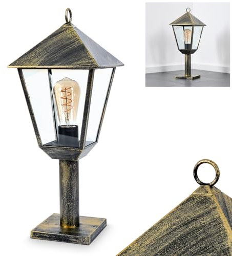Außenwegeleuchte Anfei, Sockelleuchte aus Metall/Glas in Braun-Goldfarben/Klar, Wegeleuchte in antikem Look, 50 cm, Gartenlampe, Gartenbeleuchtung IP44, 1 x E27, ohne Leuchtmittel