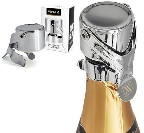 VINAK - Tappo per champagne in acciaio inox cromato | Adatto a tutti i tipi di bottiglie di spumante - prosecco e vino | Chiusura ermetica consente di conservare tutte le proprietà