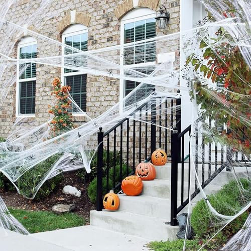 CLHXWU Ragnatele Decorative Halloween, Ragnatele Estensibili Includere 100g Ragnatela Decorazione e 30 Ragni Finti Per Decorazioni All'interno e All'esterno