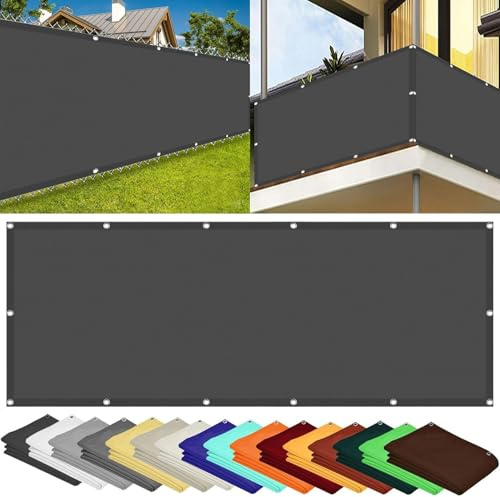 Pantalla para Balcón Impermeable 50 x 800 cm Resistente Al Viento Pantalla de Privacidad para Balcones con Ojales Cuerda para Barandillas de Balcón, Terraza y Jardín, Gris Oscuro