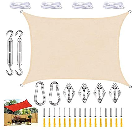 SIYAN Vela Ombreggiante Rettangolare 3x4 M, Tela Impermeabile Con Protezione Dai Raggi UV Al 95%, Vela Ombreggiante For Esterni, Giardino E Terrazza Parasole a vela(Beige,3x3meters)