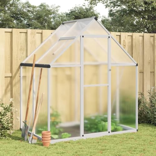 Capwee Serre de Jardin en Aluminium avec Base Potager Exterieur Serre de Jardin pour Les Plantes Serre à semis Jardinage-Argent-169 x 114 x 195 cm