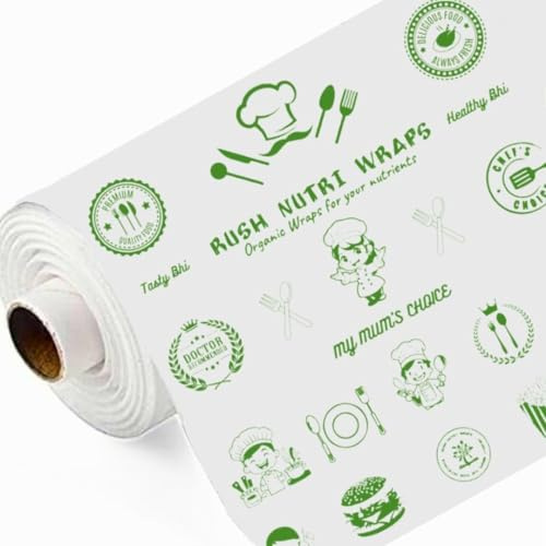 Rush Premium - Rotolo di carta da imballaggio alimentare Nutri Wrap da 25 m, con adesivo sigillante, rotolo di carta da burro non appiccicosa per Roti da utilizzare come carta pergamena per torte