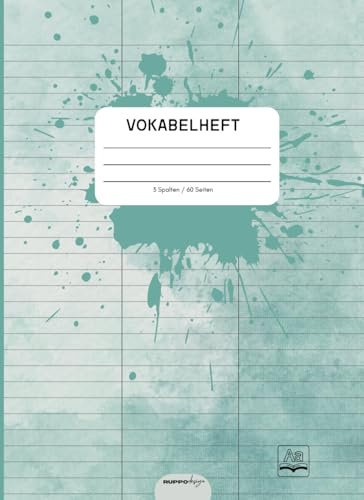 Vokabelheft A5: 3 Spalten liniert mit Teilungslinie, Schulbedarf Englisch, Französisch, Latein, Spanisch, 60 Seiten mint