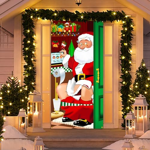 Weihnachtsdeko Tür Außen, Weihnachten Tür Abdeckung Dekoration Weihnachtsmann, 185*90cm Weihnachtsdeko Haustür Türabdeckung, Tür Decke Weihnachten Hintergrund Hängen Banner für Türdeko Weihnachten (B)