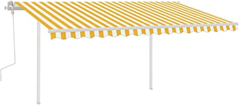 Hovothy Tenda da sole con braccio snodato, per balcone, cortile, caffetterie, ristoranti, impermeabile e resistente ai raggi UV, per ombreggiatura giallo e bianco, 400 x 300 cm