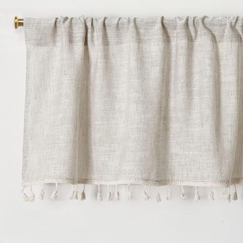 Kurze Fenster Vorhänge Leinen，bistrogardine Baumwolle Leinen Beige Stangentasche Kurzer Verdunkelungsvorhang Küchenvorhänge Kurz Landhausstil Cafe-Vorhang Für Küche Wohnzimmer Landhaus(140*91cm)