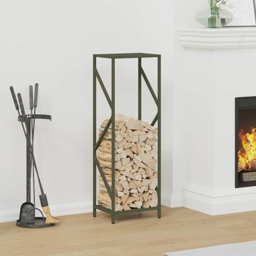 Lechnical Firewood Rack Olive Green 34x25x100 cm Cold-rolled steel-864326