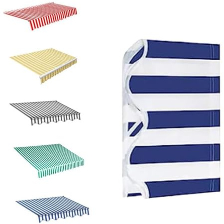 Manuelle Markisen-Ersatzstoff, Einziehbar Markisenbespannung Markisenstoff Mit Volant Wasserabweisend Ersatzstoff Für 3x2m Markisen, Markisentuch Sonnenschutz Für Garten Balkon(Blue,3.5x1.5m/12x5ft)