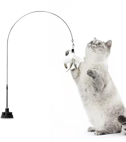 Generico Bacchetta con Piume per Gatti | Bastone Interattivo con Campanello,Giocattolo Resistente per Cuccioli con Ventosa Antinoia e Design Sicuro