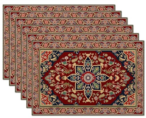 Ethnische Boho-Platzsets, orange/blau, blaugrün, 6er-Set, Tischsets, rutschfest, hitzebeständig, waschbar, Tischset für Party, Küche, Esstisch, Dekoration, drinnen und draußen