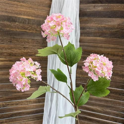 UCK-KIT 5 Pezzi di Fiori Artificiali di Ortensiga in Legno, Fogli Finti Bouquet Finto, Ortensie Artificiali Piene per Centrotavola da Tavolo da Bouquet,Rosa