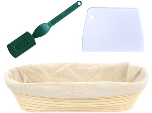 Panier de fermentation ovale 21 * 14 * 8cm - Avec coupe-pâte incurvé et grattoir, toile et sac à pain - Corbeille à pain en rotin durable - Pour la cuisson du pain - Accessoires de cuisson du pain