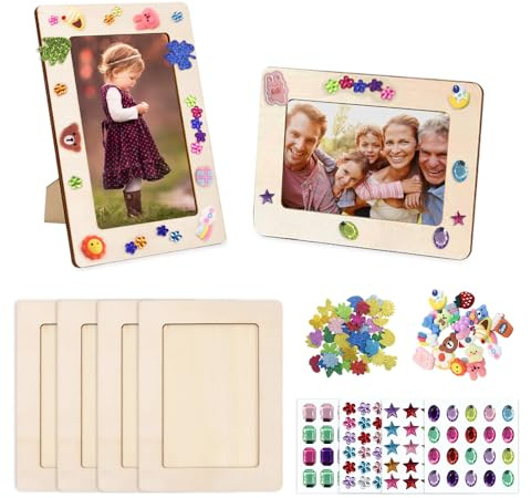 YZROHYI 6 Stück Holzbilderrahmen Zum Bemalen 20 X 14.8 Cm,Bastelset Kindergeburtstag Bilderrahmen Selbst Gestalten,Diy Rechteckig Bilderrahmen Dekoration,Set Fotorahmen Kinder,Holzrahmen mit Sticker