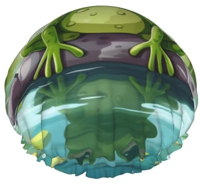 Doppelschichtige Duschhaube für Frauen, wiederverwendbar, elastisch, Badekappe, Frosch auf einem Teich, Haarkappen, wasserdicht, für Damen, Spa, Salon, Duschhut, Haarkappen